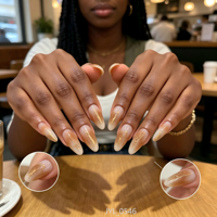 24 faux ongles 3D en ABS gaufré, forme amande moyenne, nude avec paillettes et feuille d'or, réutilisables, pour femmes