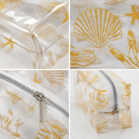 Sac cosmétique imprimé en PVC transparent de haute qualité, motif coquillage et étoile de mer, grande trousse de maquillage de voyage, logo personnalisé, vente en gros ODM