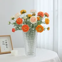Fleurs artificielles haut de gamme en soie floquée, pivoines et lotus, à 3 têtes, ornements de décoration intérieure pour mariage, diffusion en direct, vente en gros