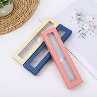 Boîte à stylos en papier de couleur unie avec couvercle et base, fenêtre transparente, boîte cadeau bronzée, design rectangulaire