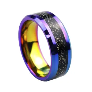 POYA Rainbow Tungsten Ring Inlay Black Celtic Dragon 8mm Beveled Edges Celtic Men's Jewelry