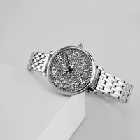 Benutzer definierte Logo Glitter Gesicht Mode Stil Geschenk Edelstahl Quarz Frau Einzigartige Bling Damen Armbanduhr