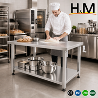 Meja Kerja Dapur Komersial Stainless Steel dengan Pengatur Ketinggian Manual, Dilengkapi Rak Bawah Bersertifikasi NSF