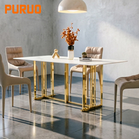 Table de banquet personnalisée pour hôtel, mobilier simple et luxueux, plateau en marbre blanc, pieds en acier inoxydable doré