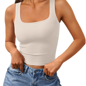 Vente en gros de débardeurs côtelés courts à col carré pour femmes, sans manches, pour l'été et l'entraînement, collection 2025 - Product Image 5