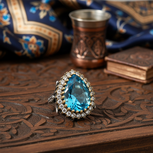 <b>Silver</b> Jewelry With Aquamarine Gemstones Ottoman Design Wholesale Handcrafted Authentic <b>925</b> Sterling <b>Silver</b> Jewelry <b>Ring</b> - Product Image 3