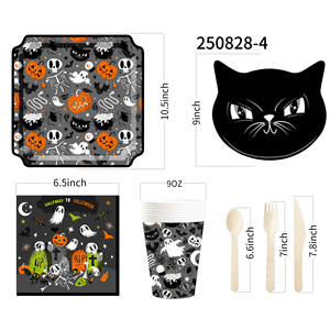 DAMAI New Halloween Black Cat-<b>head</b> Bat Pumpkin-themed Disposable Paper Plates Cups and Napkins for Halloween Party Supply - Product Image 4