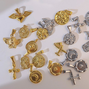 18K PVD Gold-Plated Stainless Steel Vintage <b>Charm</b> Pendant Collection: <b>Angel</b>, Cross, Airplane, Compass, Starfish, Crescent Moon\ - Product Image 3