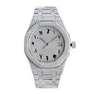Montre pour homme en acier inoxydable avec moissanite de qualité supérieure, résistance à l'eau 10 bars, bracelet en acier inoxydable avec fermoir, luxe, hip hop - Product Image 1
