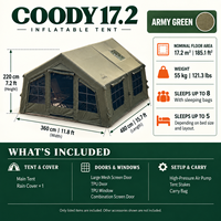 Tente gonflable Coody Familia 17.2 Air - Green Luxury, pour le glamping quatre saisons, protection UV, camping en plein air