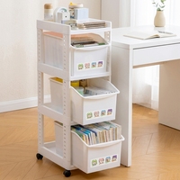 Étagère de rangement multifonctionnelle moderne en plastique PP BNBS, 2 à 4 niveaux, brillante, avec roulettes, pour bureau, sol, chariot mobile pour articles divers