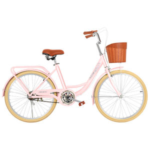 Vélo de ville rose 24 pouces pour femme, vélo de banlieue léger avec cadre en acier et panier - Product Image 1