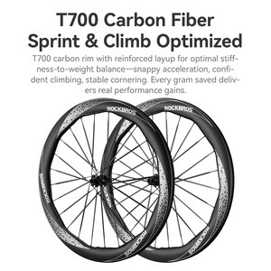 Jeu de roues ROCKBROS en fibre de carbone Wave Rim 700C 51-56mm, frein à <span class=keywords><strong>disque</strong></span>, tubeless, T700, aérodynamique, pour vélo de route - Product Image 6