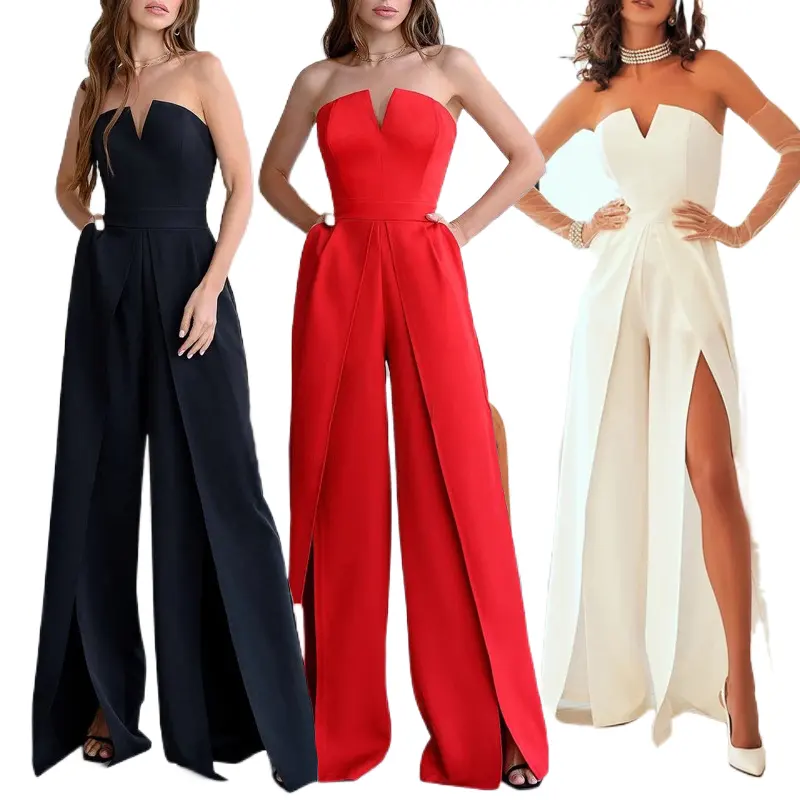 2022 Spring and summer Foreign trade new women's clothing wishAmazon sexyVCollar sleeveless jumpsuit trousers