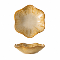 Petite assiette en céramique vintage à glaçure réactive, motif feuille de lotus, personnalisée, pour sauce, collation, décoration d'intérieur
