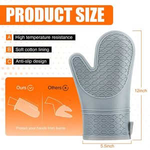 BPA Free Food Grade <b>Silicone</b> Oven Mitts Non-Slip Textured Pattern Heat Resistant Kitchen Baking <b>Gloves</b> - Product Image 3