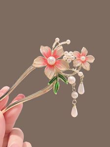 <b>Sweet</b> Chinese Women's Antique <b>Flower</b> Tassel Hairpin & Hair Bun Forks Chopsticks Vintage Hanfu Hair Jewelry - Product Image 4