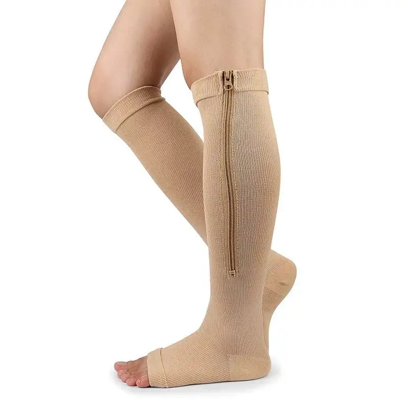 Calcetines de cobre personalizados para enfermeras, calcetín de compresión con punta abierta y cremallera, 15-20mm Hg
