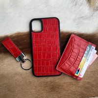 Ensemble en cuir de crocodile pour iPhone 15 Pro Ensemble supérieur imprimé crocodile Étui en cuir Porte-cartes Porte-clés