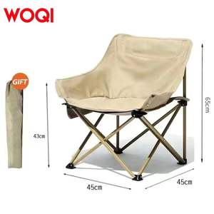 Chaise de camping pliable portable Woqi, couleur blanc cassé, avec poche, pour les voyages en plein air et la pêche - Product Image 2