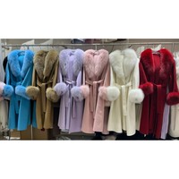 Manteau en cachemire et fourrure de renard RXFurs pour femme, avec col et poignets en fourrure moelleuse, ceinture intégrée, haute qualité, vente en gros pour l'hiver