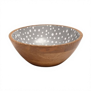 Bol en bois artisanal écologique avec intérieur à pois gris, design classique pour servir des aliments lors de fêtes et offrir en cadeau - Product Image 1