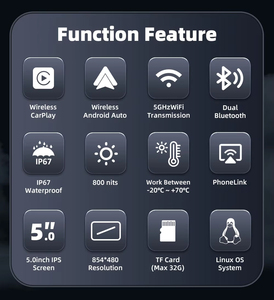 EKIY จอนำทางมอเตอร์ไซค์ขนาด 5 นิ้ว รองรับ CarPlay แบบไร้สาย Android Auto สำหรับมอเตอร์ไซค์ พร้อมระบบ GPS ไร้สาย - Product Image 2
