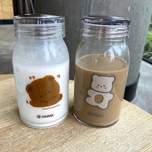 Glass Water Bottle With Cartoon Bear Design Large Capacity Transparent For Students Summer Use - Product Image 2