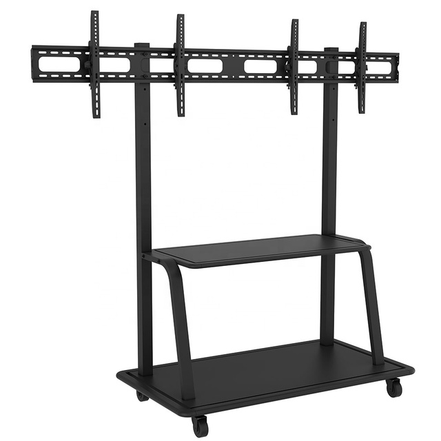 Dual Screen Floor TV Stand Carts Heady Duty TV Trolley With Mute Wheels Panel Height Adjustable TV Cart