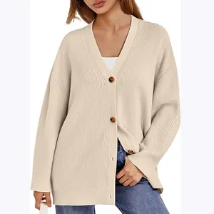 2024 Autumn New Arrival Knit Cardigan beige Color Women Long Sleeve Casual Knit Sweater Custom Wholesale