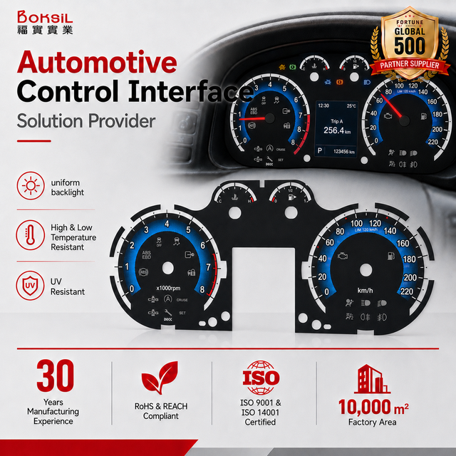 High Quality Custom Waterproof Foil Membrane Switch Graphic Overlay Panel with Silkscreen Printed Keys for Gauge Cluster
