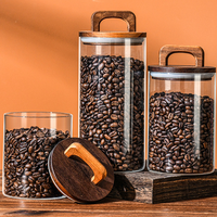 Pot en verre écologique avec couvercle en bois rond, grand et petit, pour épices, café, sucre, thé, bonbons, céréales, farine, rangement de cuisine