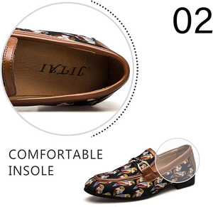 รองเท้าโลฟเฟอร์ผู้ชายหนังแท้สีน้ำตาลลายปะติดลายนกแก้วแบบผูกเชือก สำหรับงานแต่งงาน แฟชั่น ปาร์ตี้ ยี่ห้อ VILUNENES รุ่น L-1 กันลื่น - Product Image 5