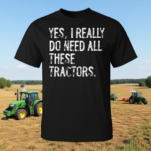 Sí, realmente necesito todos estos tractores, camiseta negra informal para hombre - Product Image 3