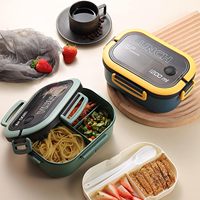 Vulcanus Boîte à bento double couche pour adulte Boîte à lunch en plastique durable et étanche avec cuillère et fourchette pour la cuisine Cadeaux publicitaires