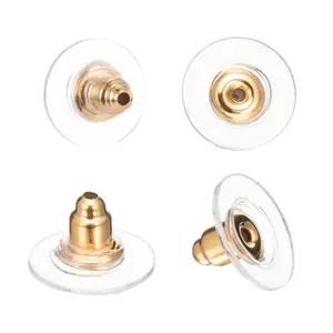 Hypoallergy plastic flat pad earring studs bullet brass rubber earring clip back stoppers