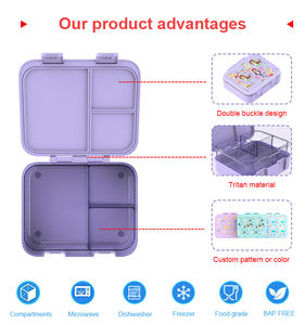 Kinder-Lunchbox & Plastik-Süßigkeitenbox - OEM/ODM Niedliche Cartoon-Drucke 3-Fach Unterteilte Auslaufsichere Lebensmittelbehälter BPA-frei LFGB/FDA-geprüft - Product Image 3