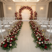 C-491 Seiden-Blumenläufer in Burgunderrot für Hochzeiten, Langer Tischläufer mit Blumen, Wasserfall-Blumendekoration für Veranstaltungen