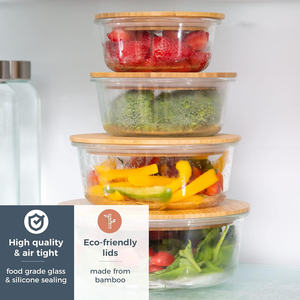 Récipient de stockage Récipient alimentaire en verre de conception écologique avec couvercle en bois de bambou Camping Logo personnalisé Bols CLASSIQUES - Product Image 2