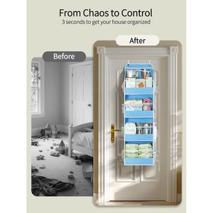 Organisateur suspendu à 5 niveaux bleu avec 14 poches et fenêtres transparentes pour placard, salle de bain, chambre à coucher - Product Image 2