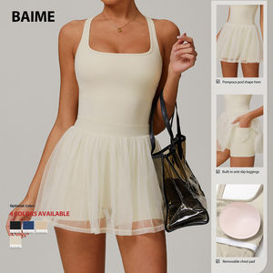 Conception populaire Polyester Fiber Yoga Tennis Jupe Ensemble Exercice Femmes Tennis Robe avec Poche - Product Image 2