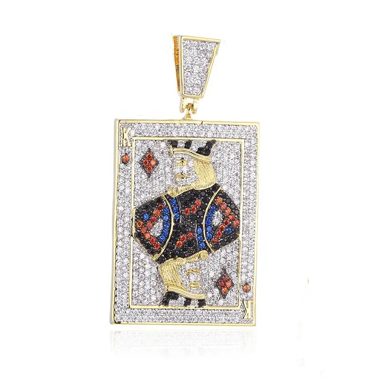 Custom 925 Silver Hip Hop rapper pendant icedout Multi color King of Diamonds necklace poker moissanite fashion jewelry charms