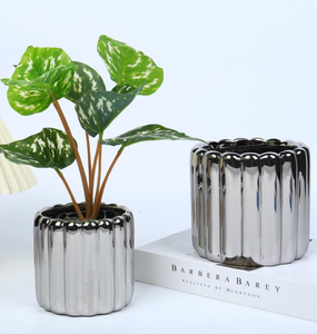 <span class=keywords><strong>Maceta</strong></span> de cerámica con rayas verticales para decoración del hogar, macetas decorativas de boda plateadas para plantas - Product Image 1