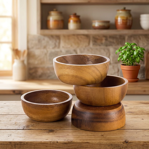 <b>Set</b> of 4 Natural Wooden <b>Bowls</b> Hand Polished Nordic Style Dinnerware for Food Serving - Product Image 4