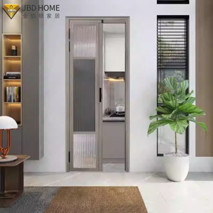 <span class=keywords><strong>Porte</strong></span> <span class=keywords><strong>coulissante</strong></span> sans <span class=keywords><strong>rail</strong></span> moderne - Cadre en aluminium avec verre trempé pour salles de bain, toilettes et espaces compacts - Product Image 2