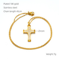 Nouvelle Arrivée 18k Plaqué Or Chaîne En Acier Inoxydable Croix Collier Mode Neutre Zircon Pierre Croix Pendentif Collier