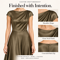 Robe longue en satin à manches courtes pour femme, drapée aux épaules, taille en V, pour demoiselle d'honneur, invitée de mariage, grande taille, marque privée, personnalisable OEM