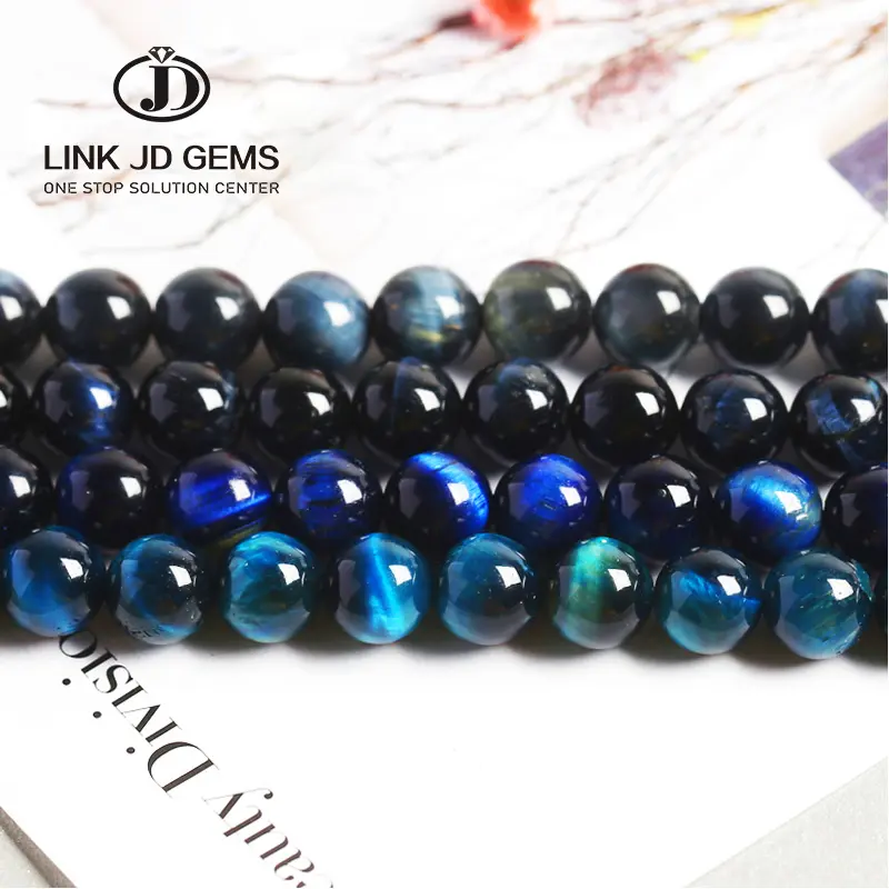 Großhandel 8MM 10MM natürliche dunkelblaue Tigerauge Stein perlen Runde lose Abstands perlen für die Schmuck herstellung