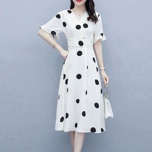 2022 mujeres verano Cruz cuello pico manga corta volantes vestidos coreanos punto impreso vendaje moda Slim A-line <span class=keywords><strong>vestido</strong></span> Casual - Product Image 2