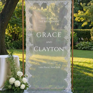 Letreros de Boda Románticos Personalizados con Nombre, de Tul Colgante, de Tela de Encaje Transparente, Letreros de Bienvenida para Decoraciones de Boda y Compromiso - Product Image 1